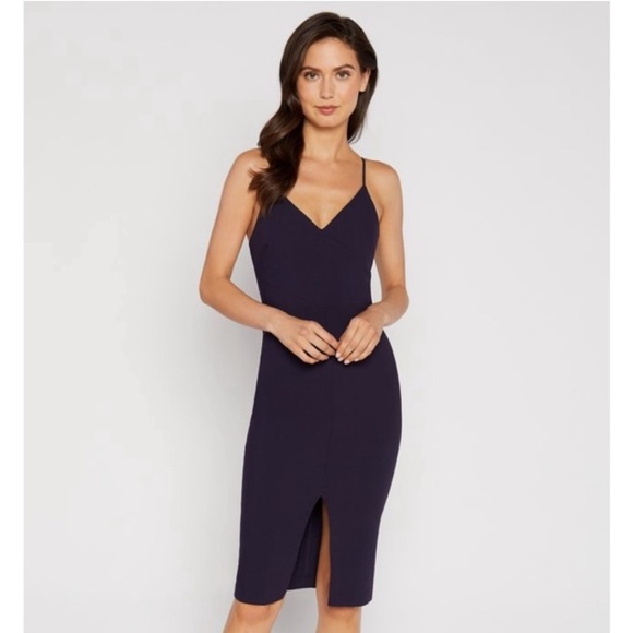 Likely Brooklyn Dress Women’s Size 6 Cocktail Front Slit Knee Length Navy Blue - Picture 1 of 10